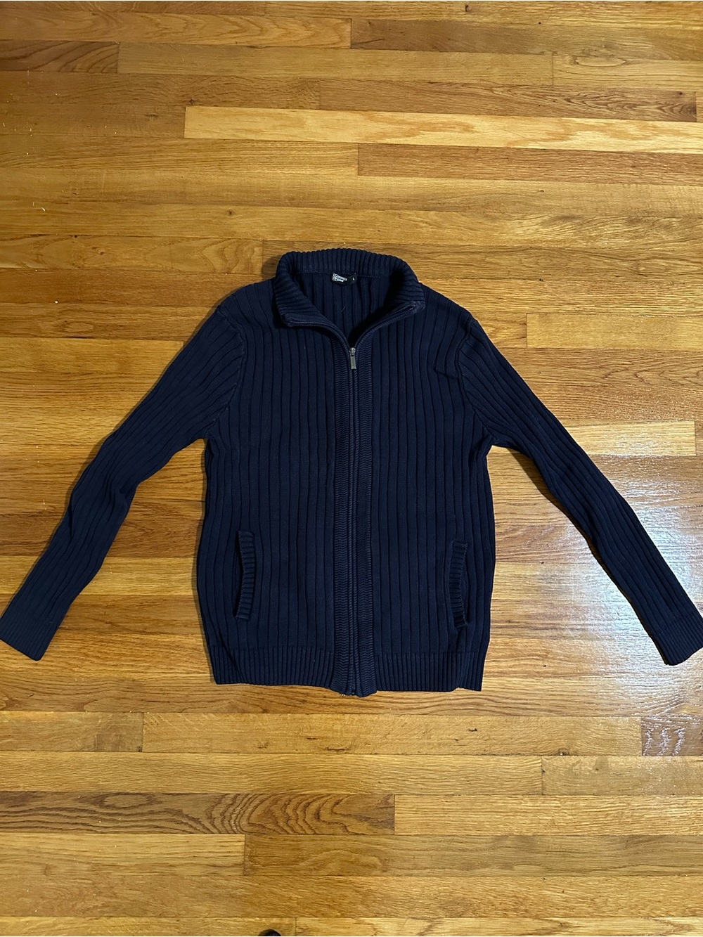 Ribbed Full-Zip Sweater Quarter Zip Jacket in Navy Size Large